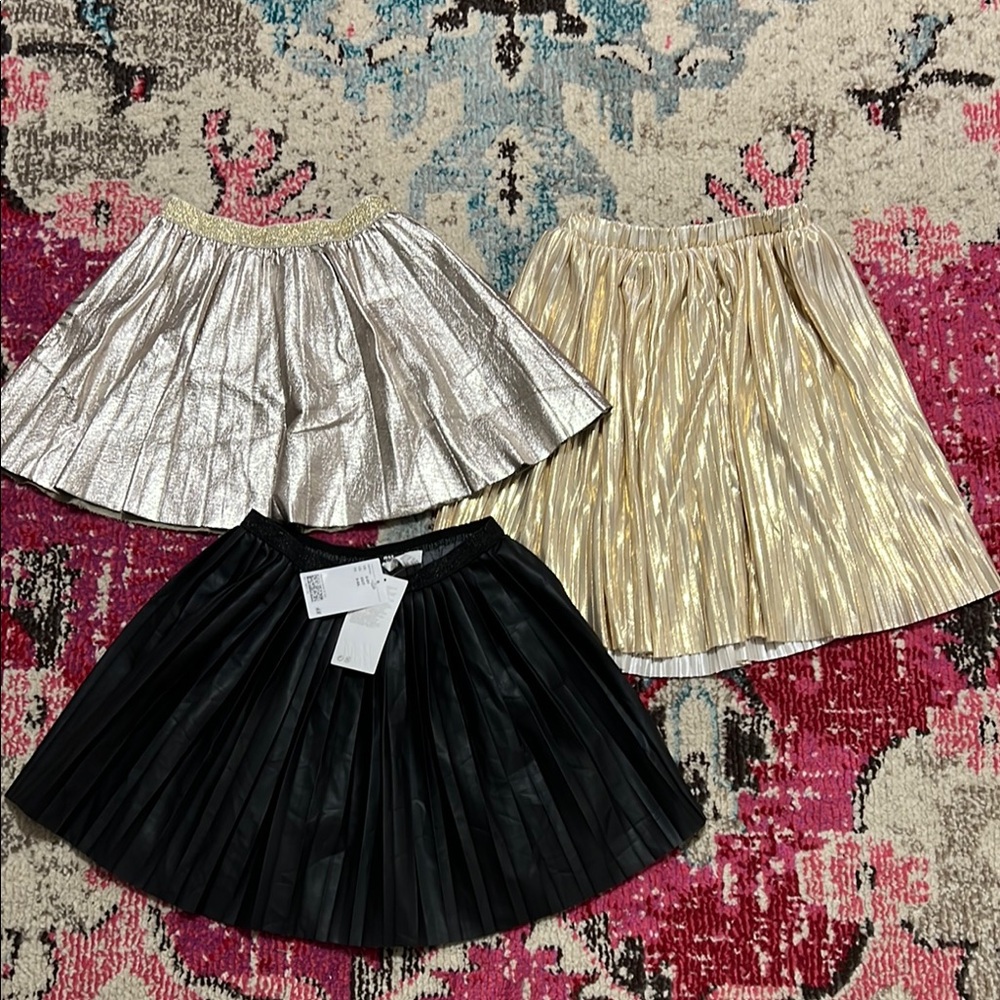 Girls Gold & Black Pleated Skirt Bundle of 3 - Size 6X/7 & 8